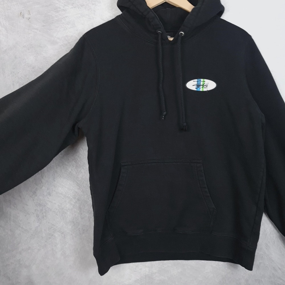 Stussy Hoodie Mens Large Black Oval Logo Fleece Pullover Graphic Back Hit - Picture 10 of 16